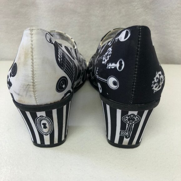 Chocolaticas Lock & Key Black & White Mary Jane Mid Heeled Shoes Size 36 (5.5) - Picture 5 of 16